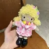 Cabello Amarillo Súper Moderno, Piernas Largas de Cuero Negro Rizado Modernas Llavero Kt Camisa de Cuadros Rosas Falda Corta Auriculares Amarillos Rosas