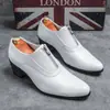 Zapatos de Cuero Puntiagudos para Hombre, Nuevo Estilo Primavera y Verano, Zapatos de Cuero Blancos con Cordones de Vestir Formales, Moda Británica de Cuero Genuino de Tacón Alto para Bodas de Hombre