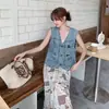 2026 Novo Conjunto Feminino Estilo Boêmio com Bordado de Pônei, Colete Jeans e Saia com Estampa Floral