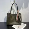 Bolsa Feminina de Grande Capacidade, Bolsa Tote Tecida à Mão Estilo Coreano, Bolsa de Mão Simples e Sofisticada em Couro Genuíno, Bolsa de Ombro Único para Mãe e Filha