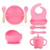 Baberos de Silicona, Baberos para Alimentar Bebés, Baberos Impermeables de Grado Alimenticio para Comer, Baberos Finos para Saliva, Juego de Vajilla Infantil Anti-Suciedad