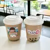Copo Descartável em Formato de U para Milk Tea e Café Calibre 90 Copo Pet para Bebidas Geladas Copo de Milk Tea com Tampa Copo Comercial para Embalagem para Levar