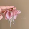 Pendientes de Borla con Lazo de Cuentas Menta Mambo Flor para Mujer, Pendientes Exagerados y Elegantes, Accesorios Dulces Versátiles de Nicho para Orejas