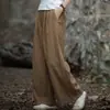 (Personalizado) 26 Pantalones Casuales de Pierna Ancha de Lino-Algodón Vintage Ramio Lavados a la Arena Versátiles