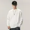 Recuerda preparar camiseta de algodón de manga larga para hombre primavera y otoño color liso camiseta interior top holgado camisa de base blanca para hombre
