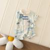 Roupas Finas de Escalada de Verão para Bebês Meninos Estilo Nacional Retrô Estampa de Pintura de Paisagem Roupas Curtas de Escalada Bonitas para Meninos