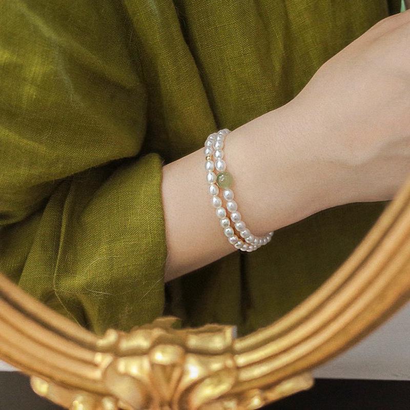 天然淡水珍珠和田玉手链女14K注金时尚玉石小米珠珍珠新中式手饰