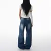 Jeans Rectos de Tiro Alto Estilo Retro Americano para Mujer, Estilo Popular Otoño e Invierno, Diseño High-Street con Tachuelas, Corte Holgado, Pantalones de Pierna Ancha Adelgazantes