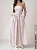 Vestido Sexy de Rayas Bloque de Color sin Tirantes para Mujer, Nuevo Estilo de Alta Gama para Verano, Elegante Vestido Largo de Cintura Alta Adelgazante