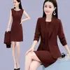 Traje de moda estilo coreano para primavera y otoño, vestido de negocios formal, prenda exterior de color liso para mujer, conjunto de dos piezas