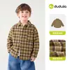 Camisa infantil masculina Dudu, body de manga longa para bebê, nova camisa xadrez estilosa para crianças, roupas casuais de outono e primavera para crianças