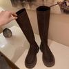Nuevas Botas Largas de Estilo Otoño e Invierno, de Punta Redonda, Suela Gruesa, que Aumentan la Altura, Hacen que las Piernas se Vean Rectas y Delgadas, de Gamuza Elástica, por Encima de la Rodilla para Mujer