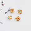 Accesorios Esmaltados Tradicionales Chapados en Oro al por Mayor, Cuentas Espaciadoras Cuadradas de Flor de Perla, Materiales para Hacer Joyería DIY Hechos a Mano