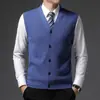 Chalecos gruesos y cálidos de otoño e invierno para hombres de mediana edad y ancianos, chalecos de punto de color liso, suéteres para hombre