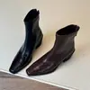 Primer encuentro: Botines elásticos negros de tacón alto grueso, con punta cuadrada, suaves y de corte ajustado para mujer, un nuevo diseño de nicho y elegante, versátiles