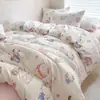 Conjunto de quatro peças de algodão puro Classe A para dormir sem roupa, estilo ins, algodão fresco lavado, conjunto de três peças para dormitório com lençol de elástico