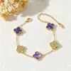 Pulsera de Trébol Transfronteriza con Diamantes, Lujo Ligero y Sensación de Alta Gama, Joyería de Nicho Popular para Mujeres, Accesorios Simples para la Mano