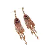 Aretes de borla de cristal escarlata con poste de plata, aretes de botón de vidrio con forma de gota incrustados de diamantes, aretes de estilo étnico vintage, aretes de diseño único de nicho
