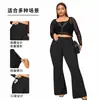 Pantalones de Pierna Ancha Acampanados de Cintura Alta Adelgazantes de Talla Grande con Estampado Transfronterizo de Amazon de Venta Caliente Europeos y Americanos, Pantalones Casuales para Primavera y Otoño