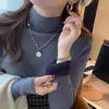 Suéter de forro polar engrosado para mujer, camiseta base de invierno con un diseño elegante, nuevo top de punto versátil 2024, capa interior cálida