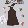 12100 Comércio Exterior Transfronteiriço Europeu e Americano Novo Estilo Feminino Estampado Texturizado Sexy Costas Nuas Amarração Halter Macacão para Mulheres