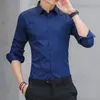 Camisa de Manga Larga de Color Sólido, Corte Formal de Negocios, Comercio Exterior Transfronterizo, Lujo Ligero, Antiarrugas, Transpirable, Camisa de Traje Retro