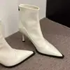 Botas de Tacón Alto Stiletto Puntiagudas Color Nude Marrón Cremallera Trasera Delgadas Simple Retro Patchwork Piel Suave Otoño Invierno 2026