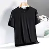 Camiseta de manga corta holgada, talla grande, de seda helada para hombre, cuello redondo, estilo atlético casual, secado rápido, top versátil