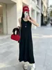 Nuevo Estilo de Principios de Otoño Vestido Camisola de Punto con Borlas y Cuello en U para Mujer Estilo Coreano Moda Temperamento Versátil Largo Hasta la Rodilla sin Mangas