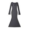 2022 Principios de Primavera Nuevo Vestido Largo con Volantes Cuello en V Manga Larga Vestido de Cola de Pez Vestido Ajustado a la Cadera para Mujer Chica Sexy Picante