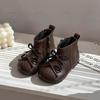 Botas Curtas Retro com Costura Coreana para Meninas Kidsren's Bow Boots Outono e Inverno 2025 Novas Botas Curtas para Meninas Bebês