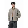 Jaqueta Masculina de Couro PU Tie-Dye Retrô Americana Tendência Outono Marca Solta Estilo de Rua Estilo Biker Cool Jaqueta com Gola Alta de Piloto