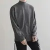 Roupa íntima térmica masculina feita de tecido DeRong, casual e moderna, camiseta base de fleece dupla face, camiseta de manga longa com gola semi-alta para outono e inverno para homens