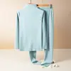 Ropa interior térmica de terciopelo de doble cara para mujer, traje grueso de terciopelo para otoño e invierno, top ajustado de cuello medio alto, ropa y pantalones de otoño