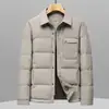 Chaqueta de plumón para hombre 2026 Otoño/Invierno Cuello camisero abatible Estilo camisa Juvenil Negocios Casual Sin costuras Sellado térmico Cálido Abrigo de plumón