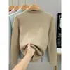 Suéter de punto largo de alta calidad, talla extragrande, nuevo color de otoño e invierno, hilo de núcleo retorcido con puntos, para mujer, camisa básica de cuello medio, corte ajustado
