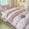 Conjunto de Tres Piezas de Algodón Puro a Cuadros, Conjunto Simple de Tres Piezas de Algodón Puro para Estudiantes, Conjunto de Seis Piezas para Litera de Dormitorio al por Mayor