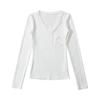 Pure Desire 2024 - Camiseta básica de manga larga ajustada con cuello en V y bolsillo para mujer, primavera y verano