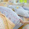 Juego de Ropa de Cama de Algodón Puro Cepillado Espeso Clase A de Cuatro Piezas Sábana 100% Algodón Funda de Edredón Faldón de Cama Dormitorio Dibujos Animados Juego de Tres Piezas