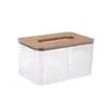Sala de estar Caja de pañuelos para el hogar Mesa de café Escritorio Rectangular Simple Caja de servilletas Plástico Transparente Tapa de Madera Caja de Papel