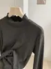 KEKEZOON Cuello de Hongo Negro Forro Polar Color Sólido Adelgazante Manga Larga Capa Interior Capa Base Camiseta Mujer 9358