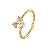 Corbatín estilo coreano anillo dorado plateado anillo para dedo índice femenino circonita incrustada pulsera abierta ajustable de lujo ligero