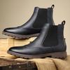 Botas Chelsea Martin Estilo Britânico para Homens, Novas Botas de Couro Apontadas de Cano Alto Slip-On com Brogue Esculpido para Negócios 27006