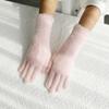 Guantes de felpa suave y glutinosa para mujer, invierno, estilo coreano simple, corazón de niña, color sólido, largos hasta la muñeca, cálidos, cinco dedos, dedo abierto, pantalla táctil