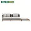 Sofá Exterior de Madera Maciza Combinación de Mesa de Café de Ratán Teak para Patio Villa Jardín Terraza Hotel Ocio al Aire Libre