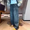 Jeans de Pierna Ancha para Niña con Adornos de Pedrería, Nuevo Diseño de Moda de Cintura Alta con Corte Curvo Otoño 2026