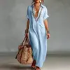 Primavera/Verano 2026 Estación Independiente de Amazon Nuevo Vestido Casual de Algodón y Lino con Bolsillo Bordado para Mujer, Holgado, Cuello Solapa