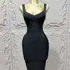 Europa y Estados Unidos transfronterizo sexy escote bajo cintura cadera sin mangas bronceado vendaje vestido moda atuendo caliente para fiesta