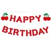 Banderín de Fieltro Feliz Cumpleaños con Tema de Cerezas para el Primer Cumpleaños del Bebé, Mes Completo, Celebración de los Cien Días, Decoración de Escena, Bandera Colgante para Fondo de Foto