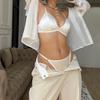 Ropa Interior Sexy Sin Aros de Venta Caliente Transfronteriza Delgada Sin Costuras Estampado de Leopardo Satén Mostrando Pechos Grandes Sujetador Francés Pequeño Conjunto de Dos Piezas